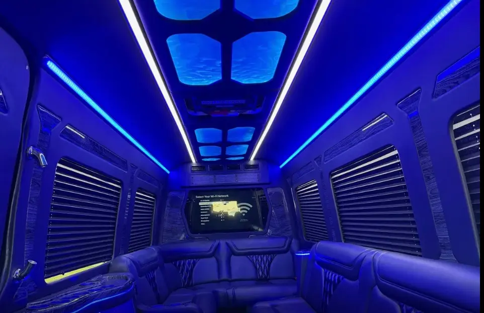 16-Passenger Sprinter Limo Party Bus – Ambient LED lighting